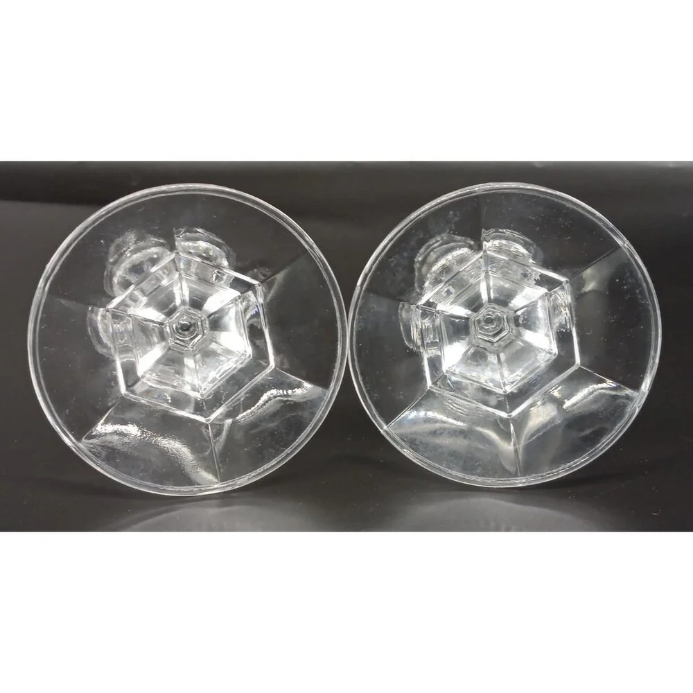 Clear Glass Candle Holders Pair Geometric Faceted Candlesticks Pedestal 4